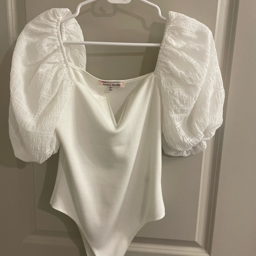 White Puff Sleeve Body Suit Size M
